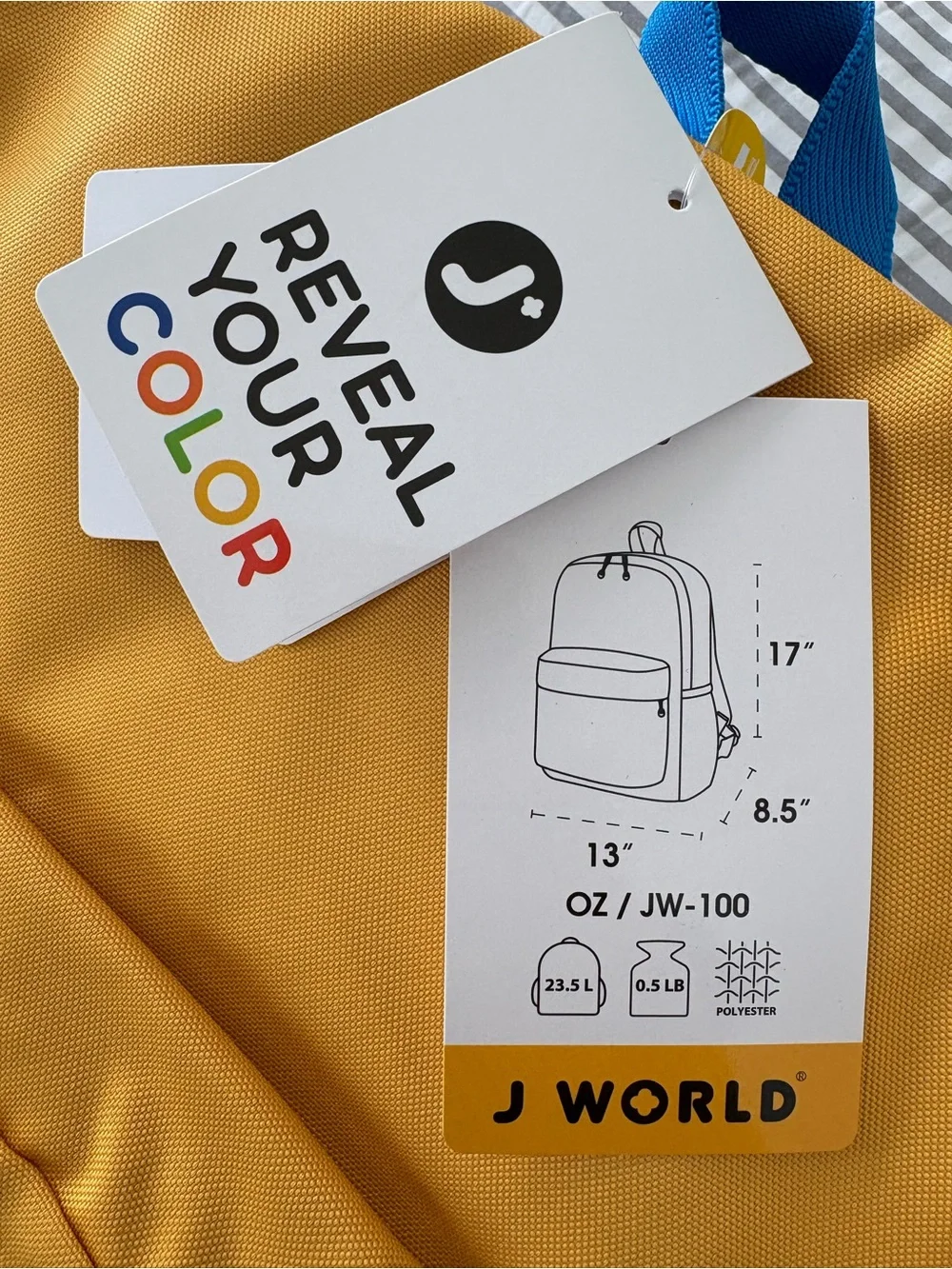 J World BRAND NEW! Yellow Kids Backpack with Blue Accents